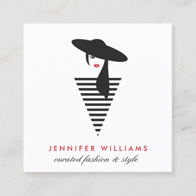 Elegant Glamour Mod Stylist, Boutique Square Business Card (Front)