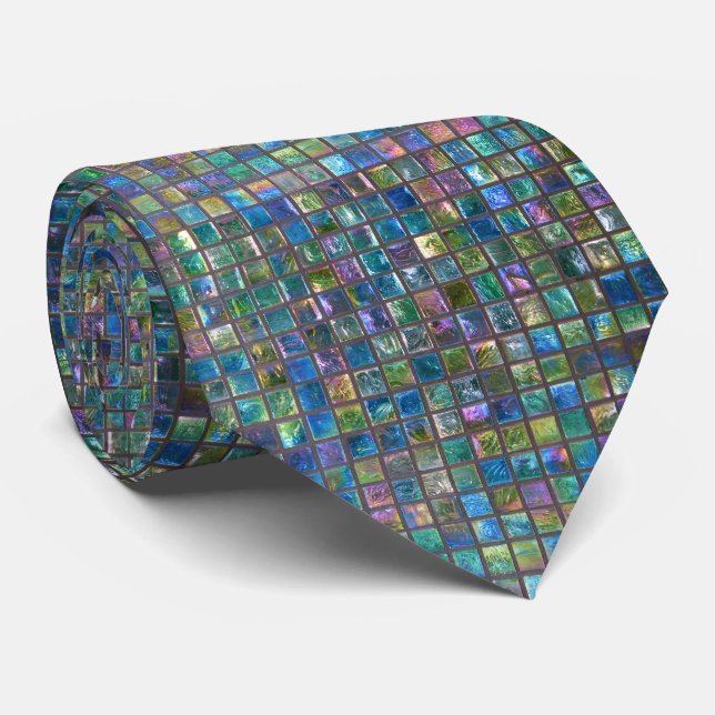 Elegant Glamourous Aqua Coloured Shiny Tiles Tie (Rolled)