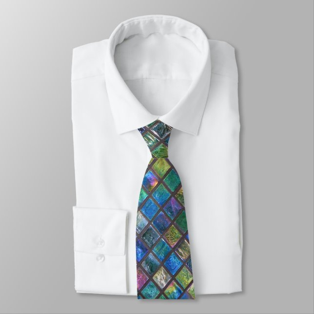 Elegant Glamourous Aqua Coloured Shiny Tiles Tie (Tied)