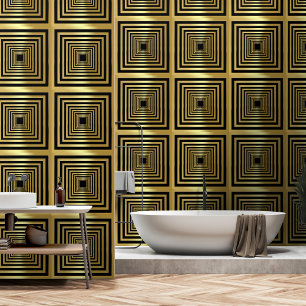 Elegant glamourous black gold art deco 3d effect wallpaper