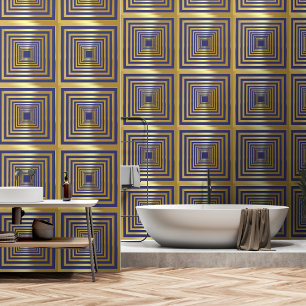 Elegant glamourous blue gold square 3d effect wallpaper