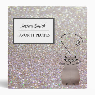 Elegant glamourous faux glittery funny cat binder