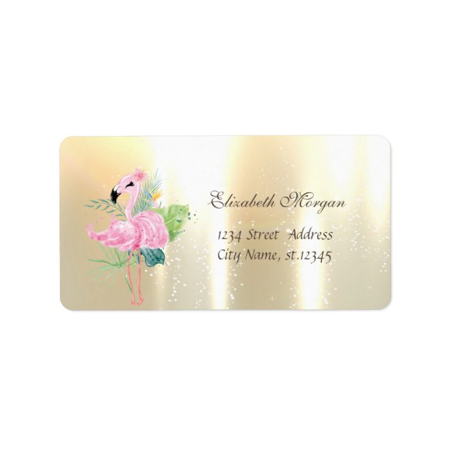 Elegant Glamourous Flamingos Tropical Leaves Label (Front)