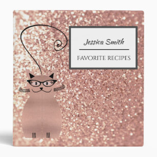 Elegant glamourous rose gold glittery funny cat binder