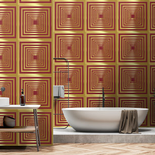 Elegant glamourous rose red gold square 3d effect wallpaper