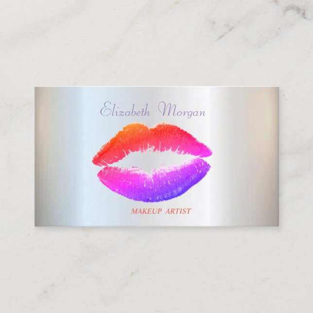 Elegant  Glamourous Shiny, Silver, Lips Business Card (Front)