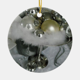 Elegant Glass Balls on a Silver Pedestal Ceramic Ornament