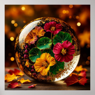 Elegant Glass Sphere Encapsulating Vibrant Autumn Poster
