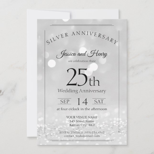 Elegant Glitter 25th Wedding Silver Anniversary Invitation (Front)