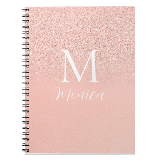 Elegant Glitter Baby Pink Monogram Name Minimal Notebook (Front)