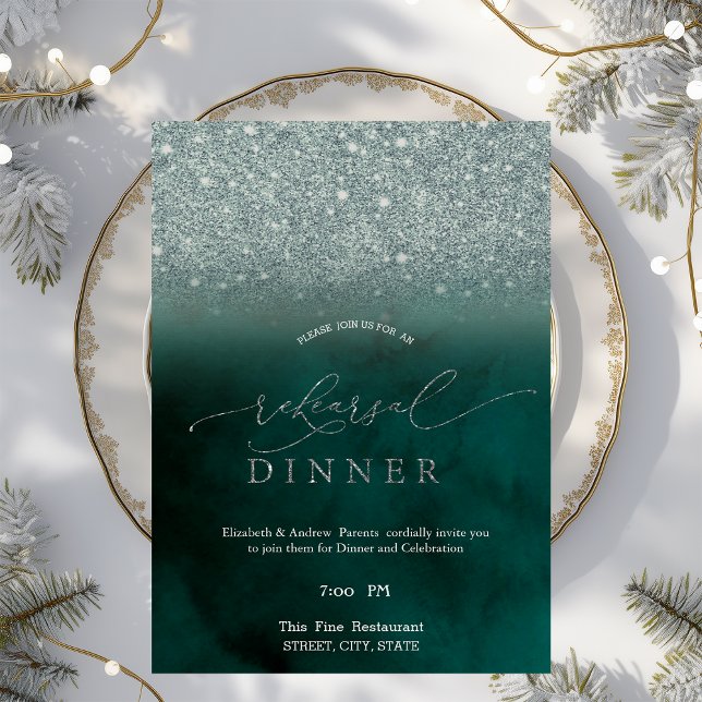 Elegant Glitter Bokeh Green Rehearsal Dinner   Invitation (Creator Uploaded)
