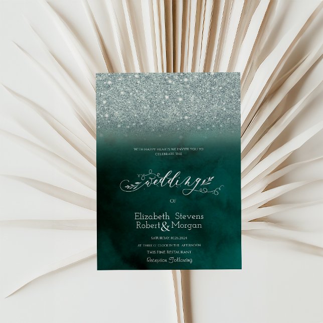  Elegant Glitter Bokeh Green Wedding  Invitation (Creator Uploaded)