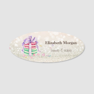 Elegant Glitter Bokeh Macarons Name Tag