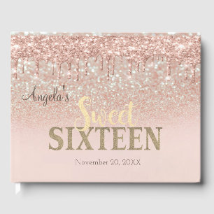 Elegant Glitter Bokeh Ombre,Drops Sweet 16 Guest Book