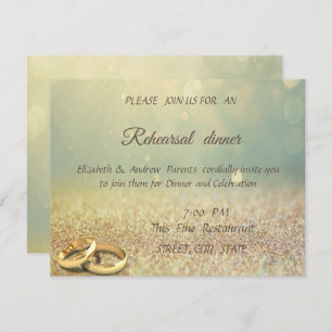 Elegant Glitter Bokeh,Rings Weddi Rehearsal Dinner Invitation