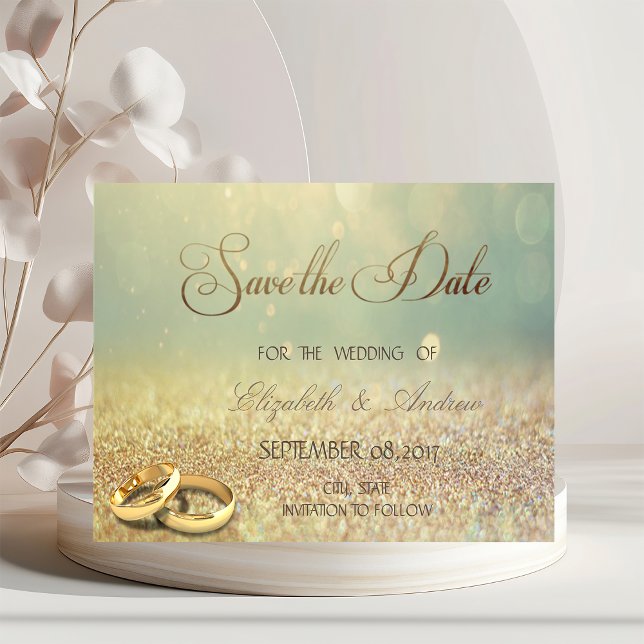 Elegant Glitter Bokeh,Rings  Wedding Save the date (Creator Uploaded)