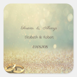 Elegant Glitter Bokeh,Rings  Wedding Square Sticker
