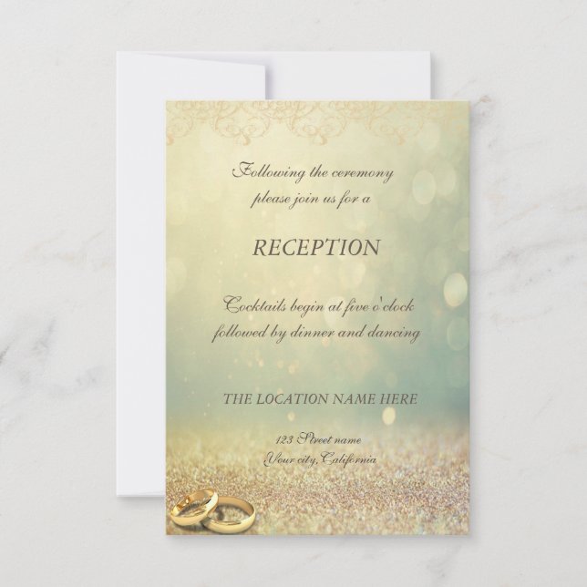 Elegant Glitter Bokeh,Ringsl Wedding Reception Invitation (Front)