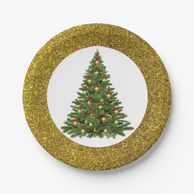 Elegant Glitter Christmas Tree Paper Plate (Front)
