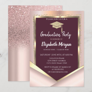 Elegant Glitter Diamonds Maroon Graduation Invitation