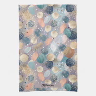 Elegant Glitter Dot & Brushstroke Abstract Kitchen Towel