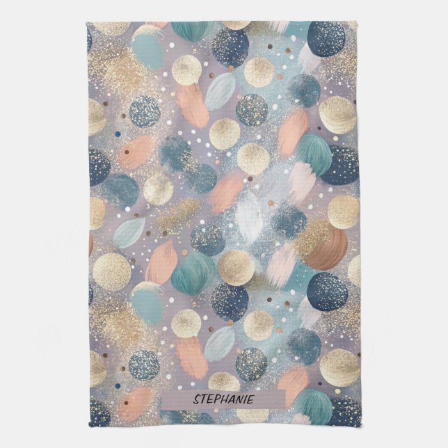 Elegant Glitter Dot & Brushstroke Abstract Kitchen Towel (Vertical)