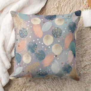 Elegant Glitter Dot & Brushstroke Abstract Throw Pillow
