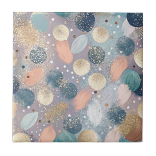 Elegant Glitter Dot & Brushstroke Abstract Tile