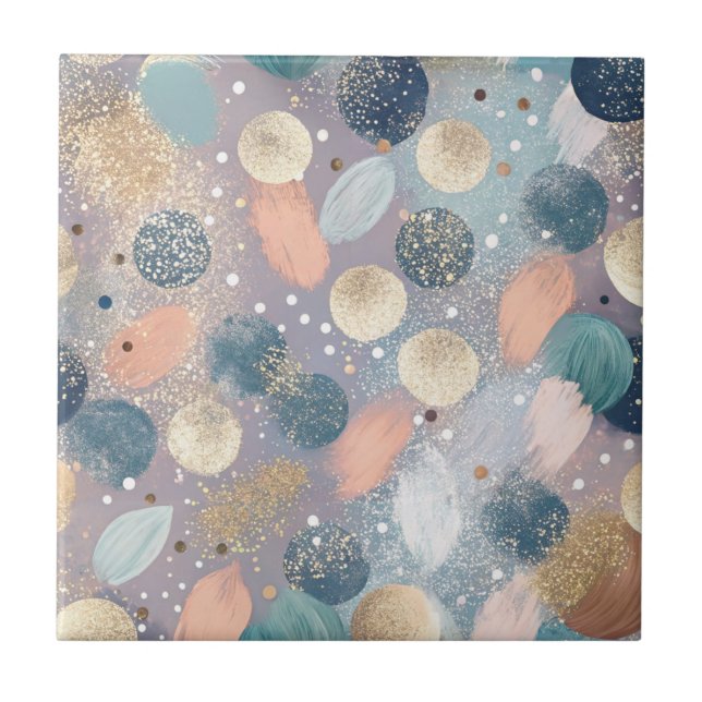 Elegant Glitter Dot & Brushstroke Abstract Tile (Front)