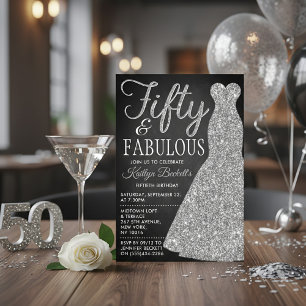Elegant Glitter Dress Fifty & Fabulous Birthday Invitation