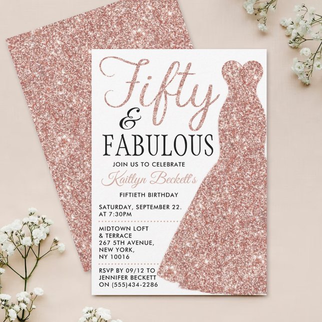 Elegant Glitter Dress | Fifty & Fabulous Birthday Invitation (Creator Uploaded)