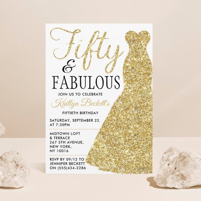 Elegant Glitter Dress | Fifty & Fabulous Birthday Invitation (Creator Uploaded)