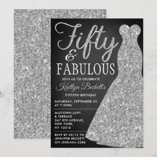 Elegant Glitter Dress   Fifty & Fabulous Birthday Invitation