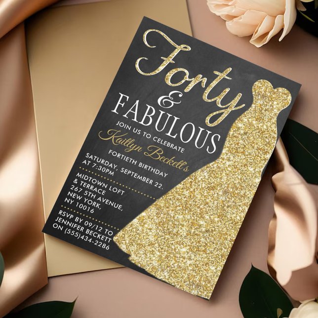 Elegant Glitter Dress | Forty & Fabulous Birthday Invitation (Creator Uploaded)