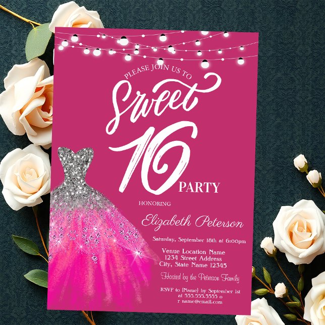  Elegant Glitter Dress String Lights Sweet 16 Invitation (Creator Uploaded)