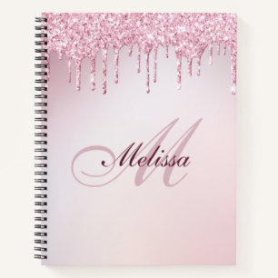 elegant glitter drip trendy girly monogram notebook