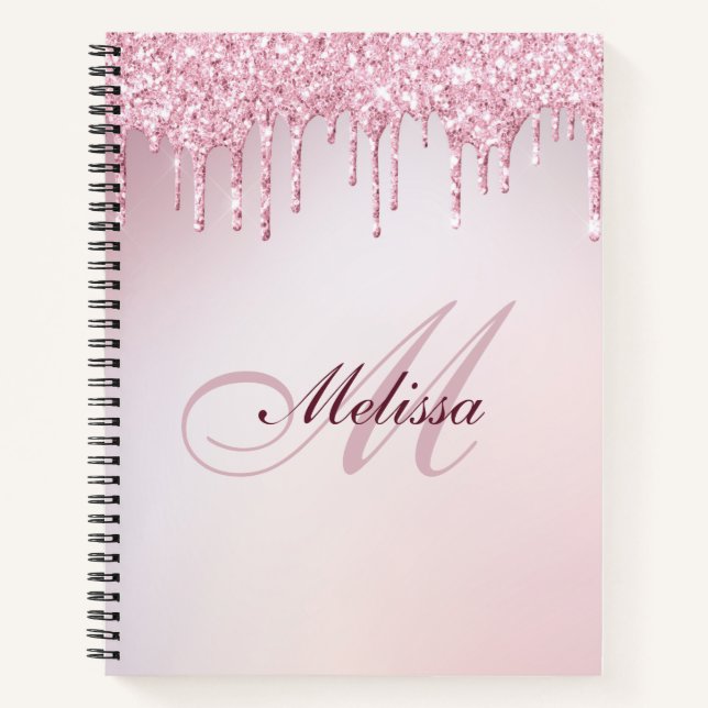 elegant glitter drip trendy girly monogram notebook (Front)