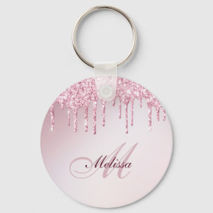 elegant glitter drip trendy girly personalized keychain