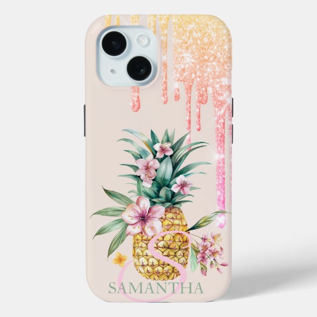 Elegant Glitter Drips Floral Pineapple Case-Mate iPhone Case (Back)