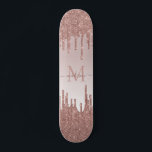 Elegant Glitter Drips Rose Gold Monogram Script Skateboard<br><div class="desc">Modern Elegant Blush Pink Rose Gold Glitter Sparkle Monogram Script Name Skateboard</div>