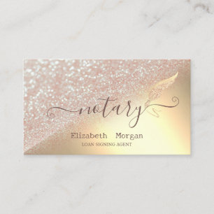 Elegant Glitter Feather Notary Bokeh Gold Business Card