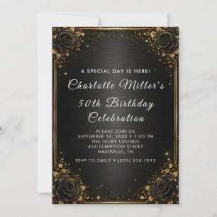Elegant Glitter Floral Celebration Invitation