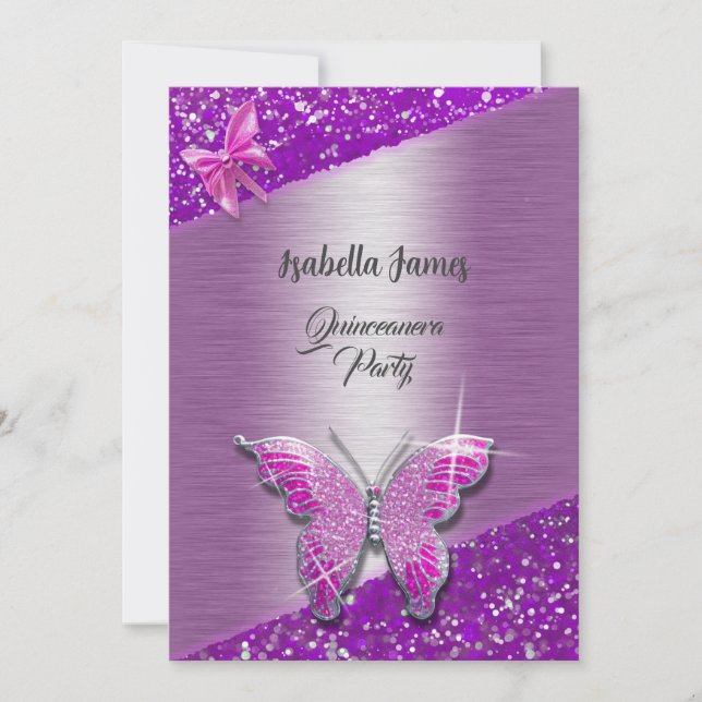 elegant glitter foil sparkle purple Butterfly Invitation (Front)