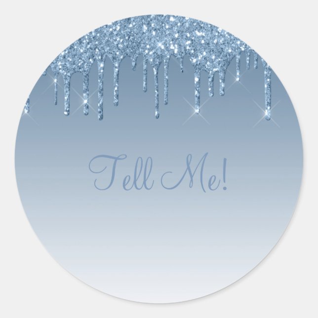 Elegant Glitter Girly Ombré Script Blue Bling Glam Classic Round Sticker (Front)
