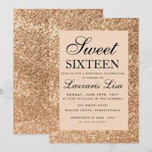 Elegant Glitter Girly Sweet Sixteen 16 Birthday Invitation