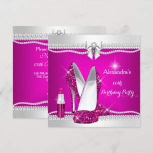 Elegant Glitter Glamour Pink High Heels Lipstick Invitation