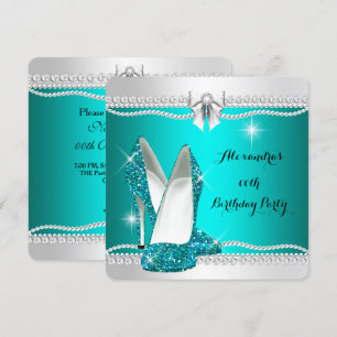 Elegant Glitter Glamour Teal High Heels Birthday Invitation