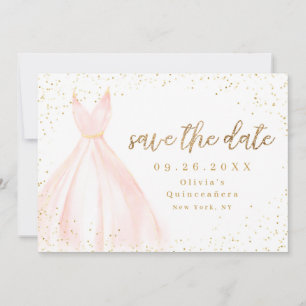 Elegant glitter gold and blush dress save the date