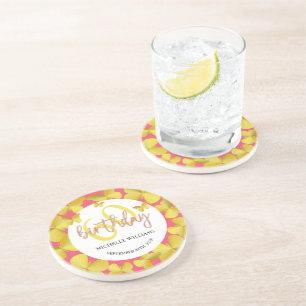 Elegant Glitter Gold Butterfly Calligraphy  Coaster