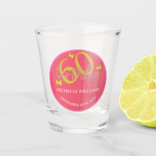 Elegant Glitter Gold Butterfly Calligraphy Shot Glass